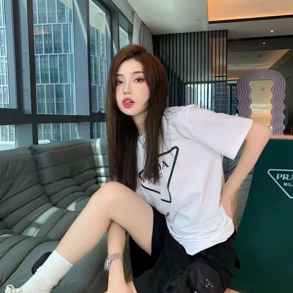 Áo Thun Tay Ngắn In Chữ Prada 22ss Phong Cách Châu Âu Thời Trang Cho Nam Và Nữ