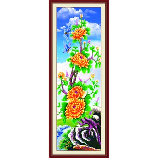 Tranh đính đá abc 3d tứ quý cúc h734 kt:37x101cm