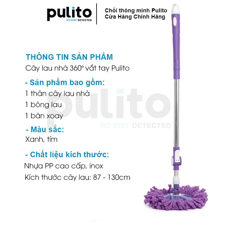 Chổi lau nhà mâm nhựa dạng tròn Pulito cán inox cây lau nhà thông minh tự vắt cực sạch LS-CLN-MN