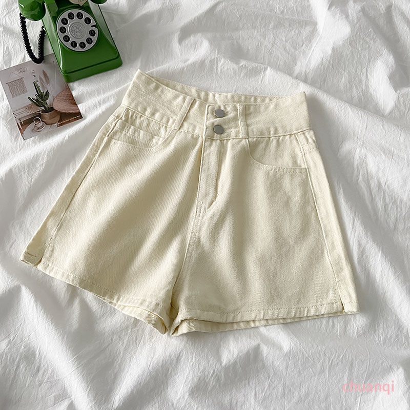 Quần Short Denim Lưng Cao Ống Rộng Phong Cách Hàn Quốc Thời Trang Cho Nữ
