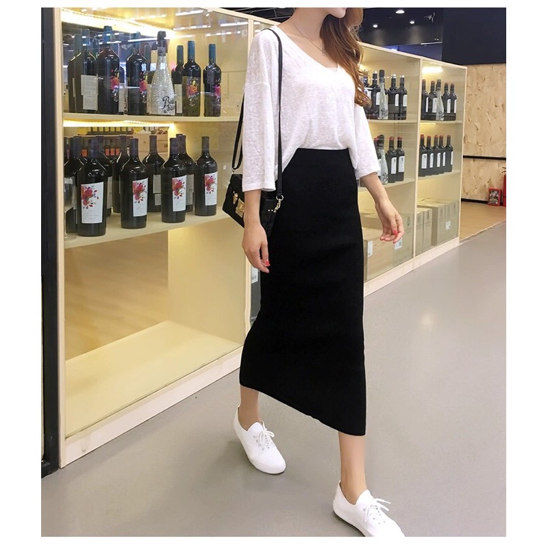 Chân váy len chân váy midi ôm co giãn 4 chiều CV02