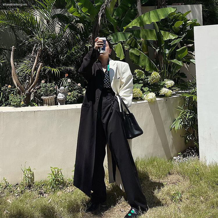 Áo khoác da dáng rộng phối màu trắng đen thời trang mùa thu cho nữ