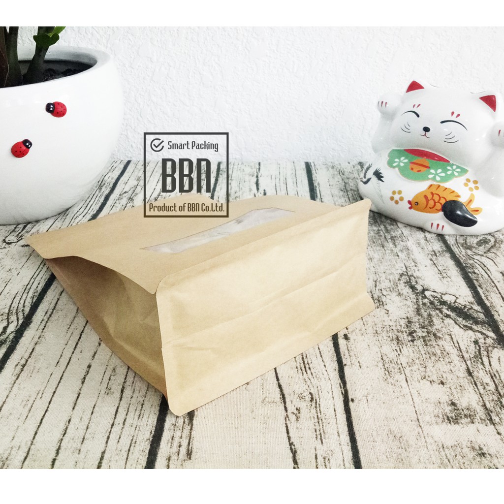 1kg Túi FB giấy kraff có cửa sổ đáy bằng 500gr 15x23cm