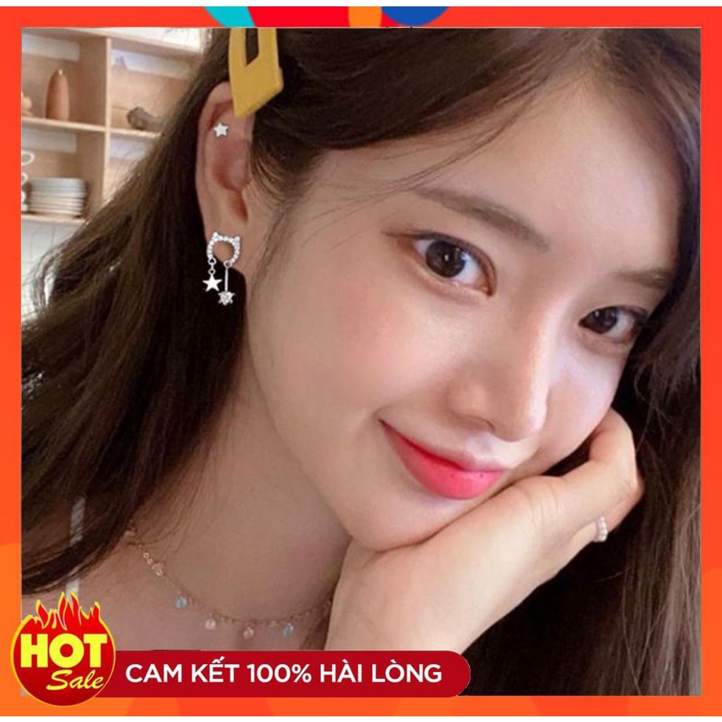 [CÓ SẴN] BÔNG TAI KHUYÊN TAI HÌNH ĐẦU MÈO SAO ĐÍNH ĐÁ TUA RUA XINH XẮN DỄ THƯƠNG HÀN QUỐC221BT041