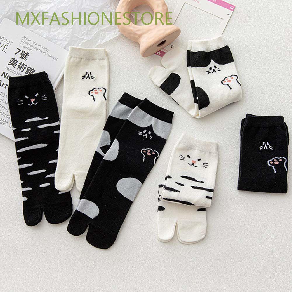 Vớ cotton xỏ ngón thoáng khí in hình mèo hoạt hình dễ thương phong cách Harajuku dành cho nữ