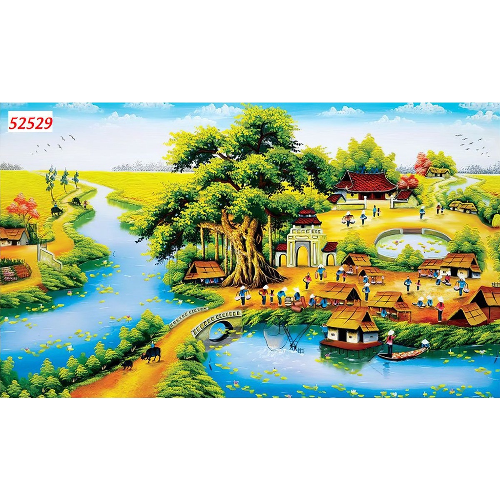 Tranh Dán Tường 3D Làng Quê Đồng Quê Lúa Chín