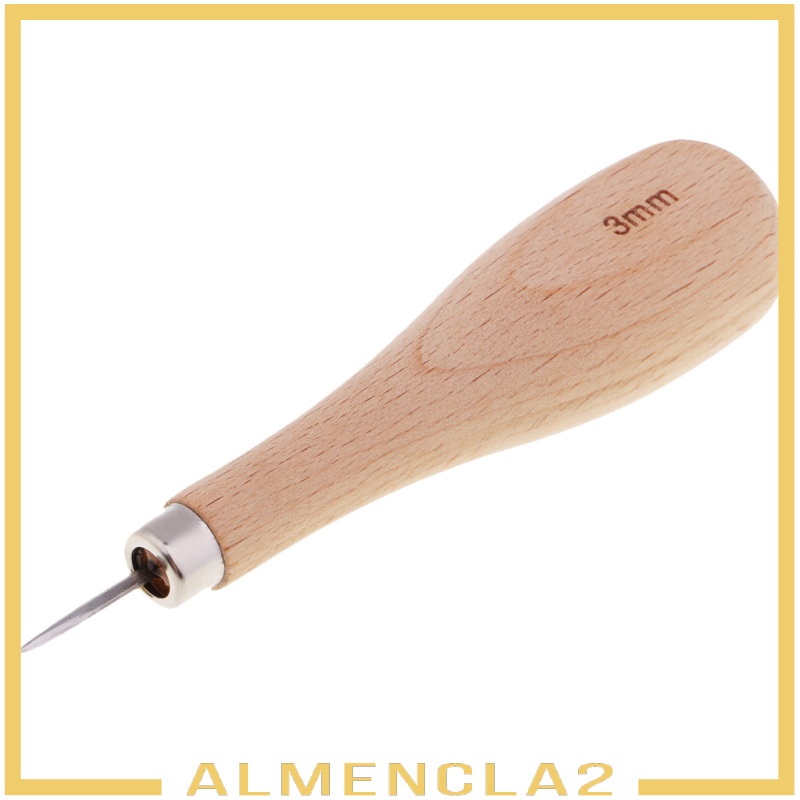 [ALMENCLA2] 1 Piece Wooden Handle Leather Stitcher Sewing Awl for Leather Crafts 5-6mm