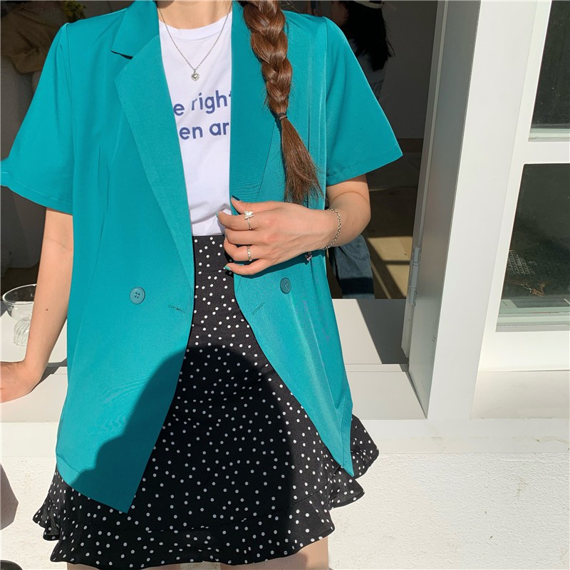 Áo Khoác Blazer Tay Ngắn Dáng Rộng Phong Cách Hàn Quốc | BigBuy360 - bigbuy360.vn