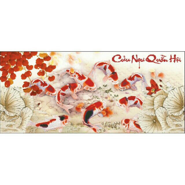 Tranh Thêu Chữ THẬP 3D CỬU NGƯ QUẦN HỘI (222727)104×51cm Chưa Thêu