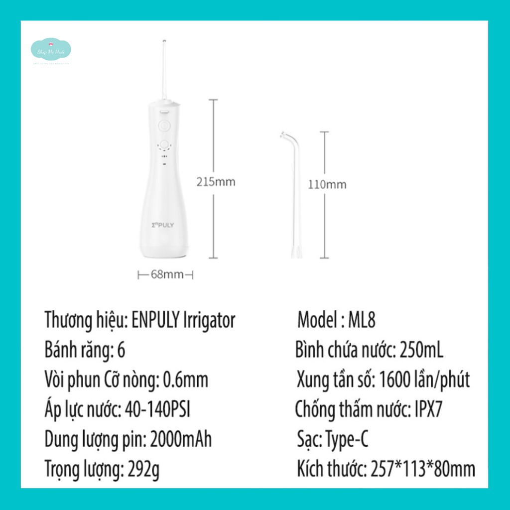 [Sẵn] Tăm Nước Mini Xiaomi Enpuly ML8 - Bình Chứa Nước Dung Tích Lớn 250ml - Chống Nước IPX7 - Pin 2000mah 30 ngày