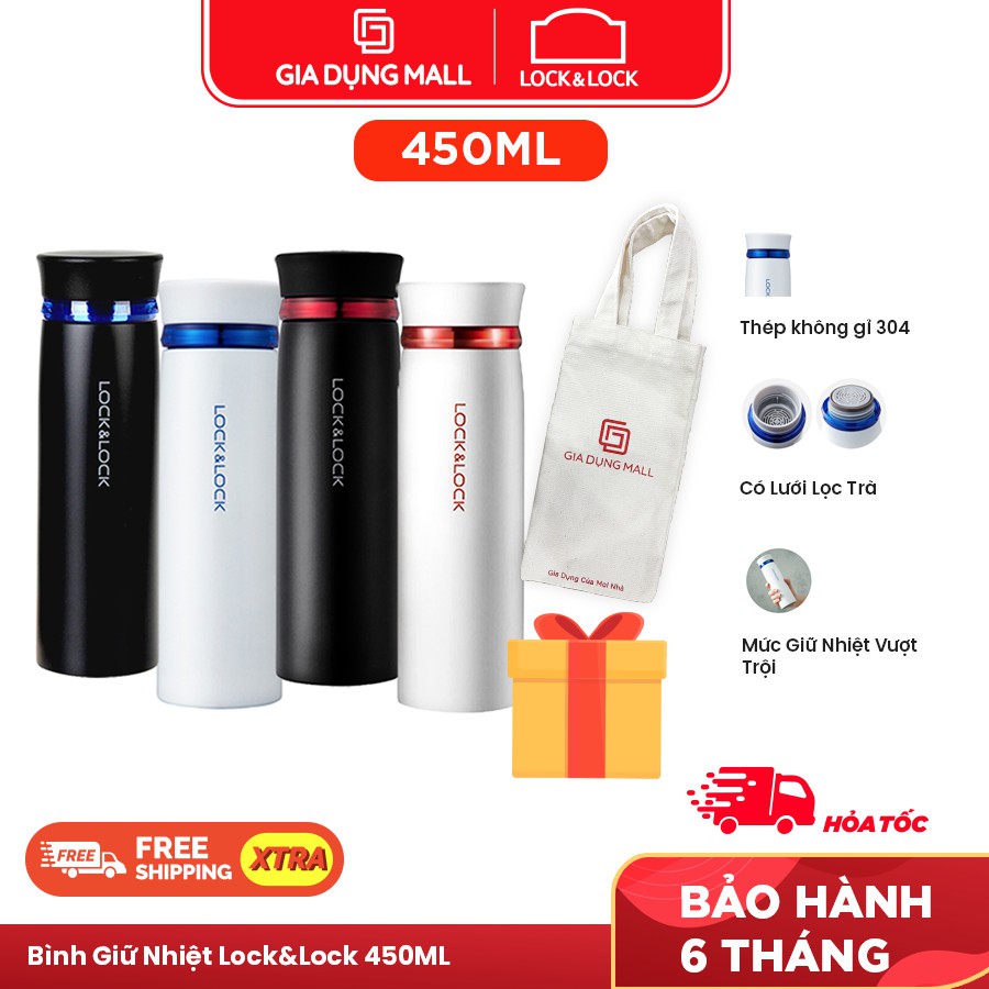 Bình Giữ Nhiệt Lock&amp;Lock Feather Light LHC4131 (450ml)-Chất liệu thép không gỉ,bình có giá lọc trà tiện ích-Chính hãng