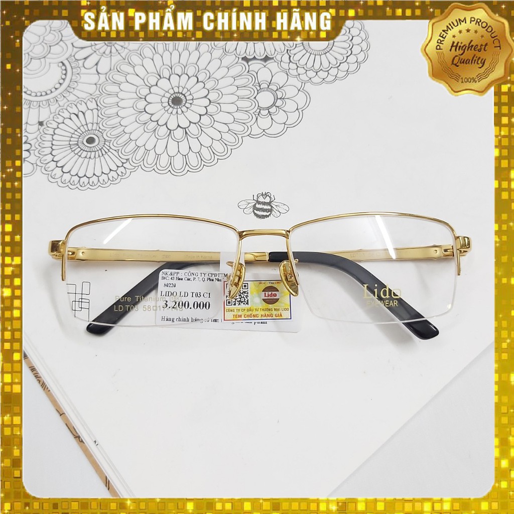 Gọng kính LIDO titanium mạ vàng 24K