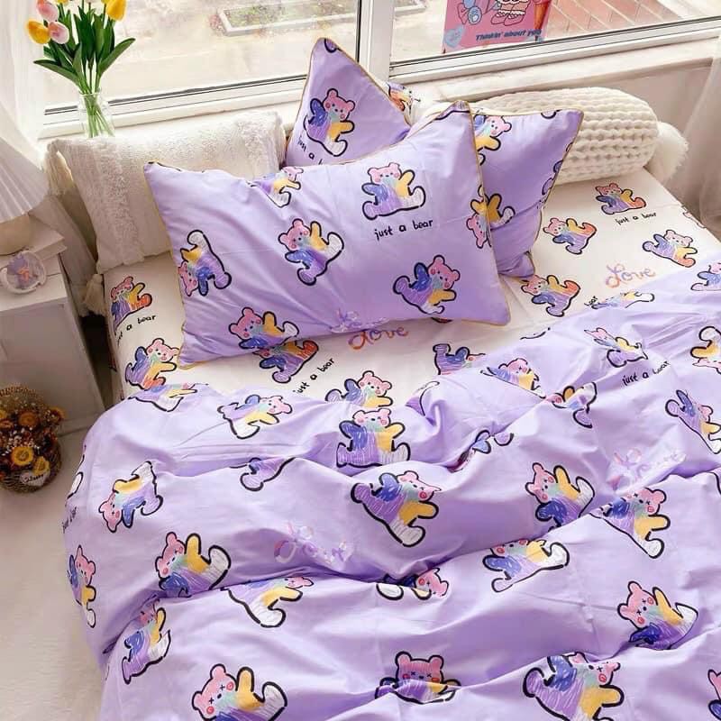 Bộ chăn ga gối cotton poly - Mẫu sắc cầu vồng.