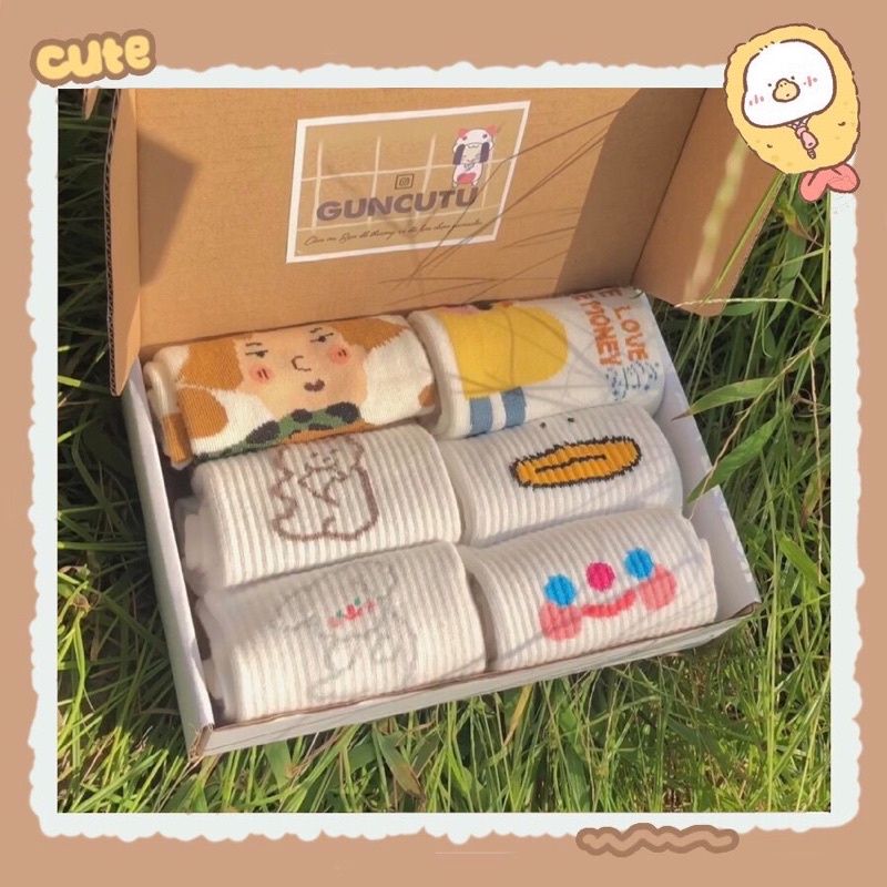 Set vớ trắng họa tiết cute làm quà tặng - Guncutu