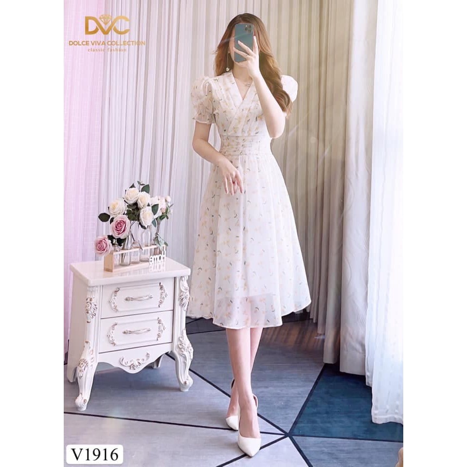 Đầm thiết kế chất voan tơ hàn cao cấp hai lớp phối họa tiết hoa nhí V1916 Meliot Dress [ảnh thật]