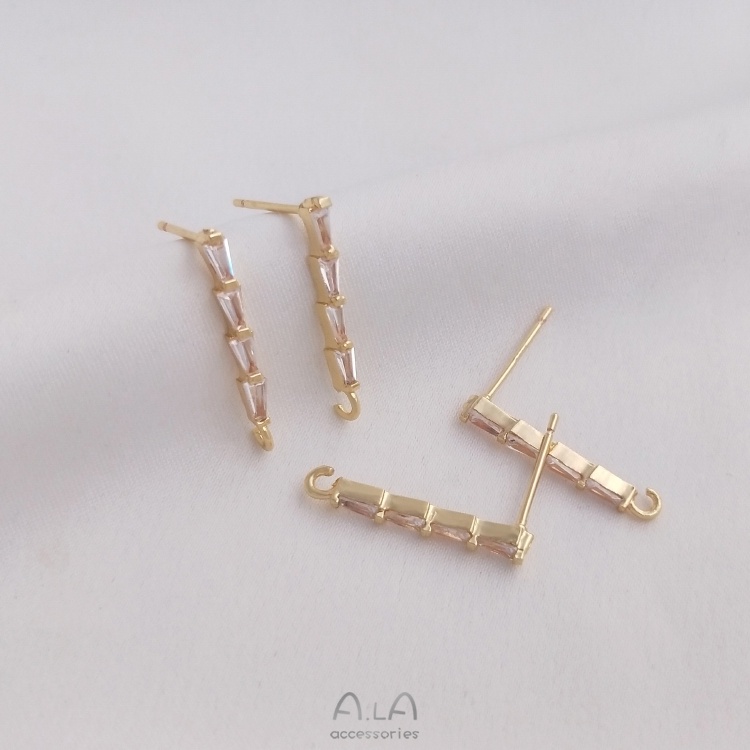 Bông Tai Mạ Vàng 14K Đính Đá Zircon Hình Chữ Nhật Kiểu Chữ Nhật Phẳng Đính Đá Zircon Màu Sắc diy