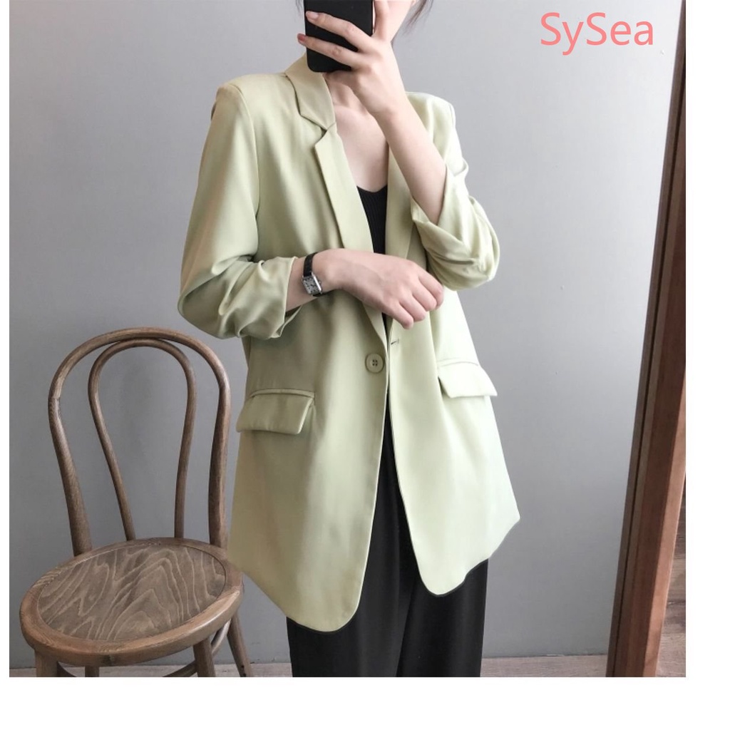 Áo Khoác Blazer Vải Voan Màu Trơn Kiểu Hàn Quốc Thời Trang Mùa Thu Cho Nữ