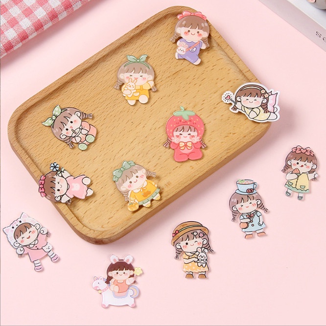 Sticker, ghim cài trang trí đồ dùng cá nhân chủ đầu nhóc thiên sứ và gấu thỏ dễ thương STHIENSU