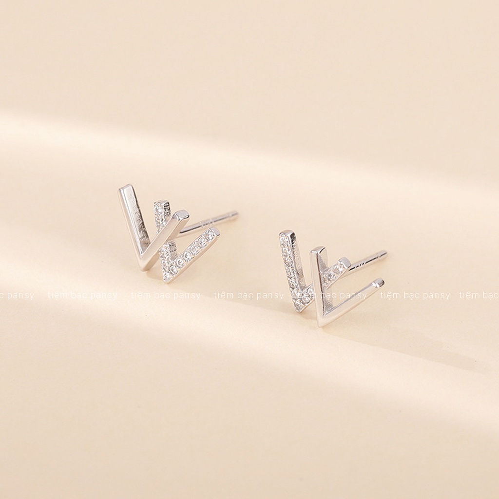 Bông tai nữ PANSY chữ W bằng bạc ta thật, khuyên tai nữ dễ thương phong cách Hàn Quốc cá tính