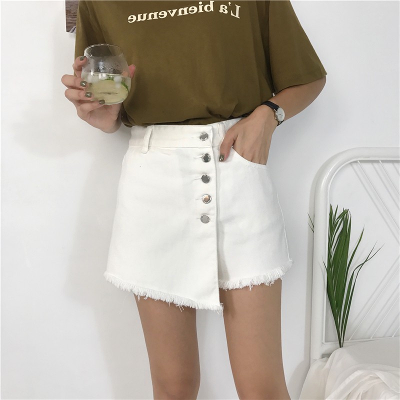 Quần short jeans giả váy phối hàng nút thời trang nữ cá tính | WebRaoVat - webraovat.net.vn