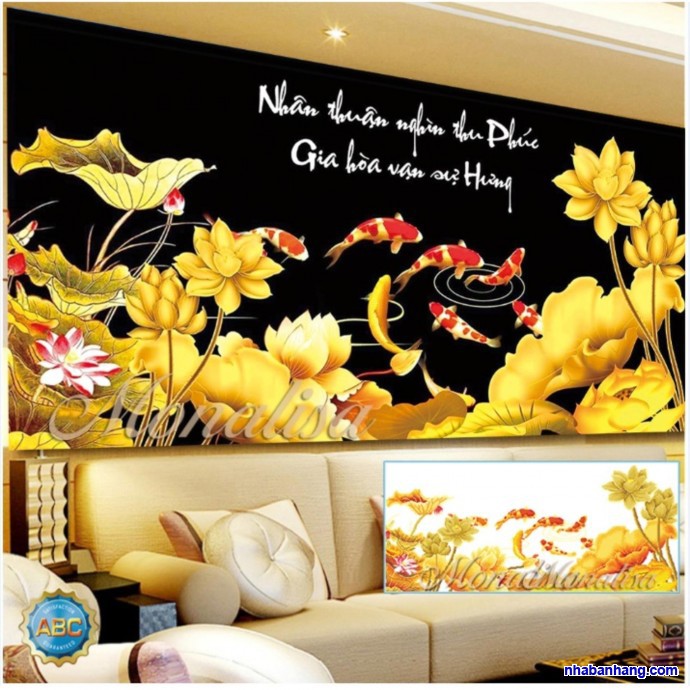 TRANH ĐÍNH ĐÁ CỬU NGƯ QUẦN HỘI KT: 120x60cm-150x70cm