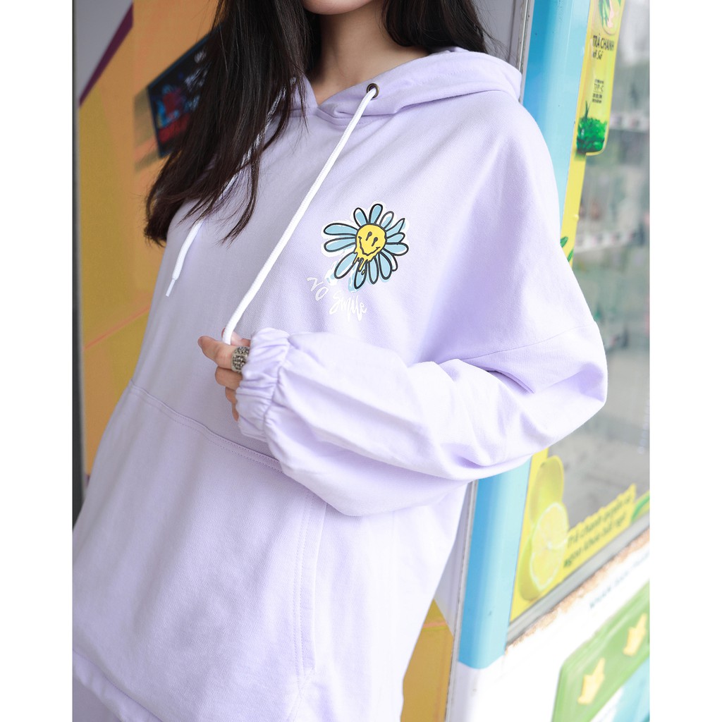 Áo Hoodie No Smile - Phía Trước Và Sau In Hình Sắc Nét - Chất Vải Nỉ Da Cá - Form Oversized Rộng Thoải Mái - Màu Tím