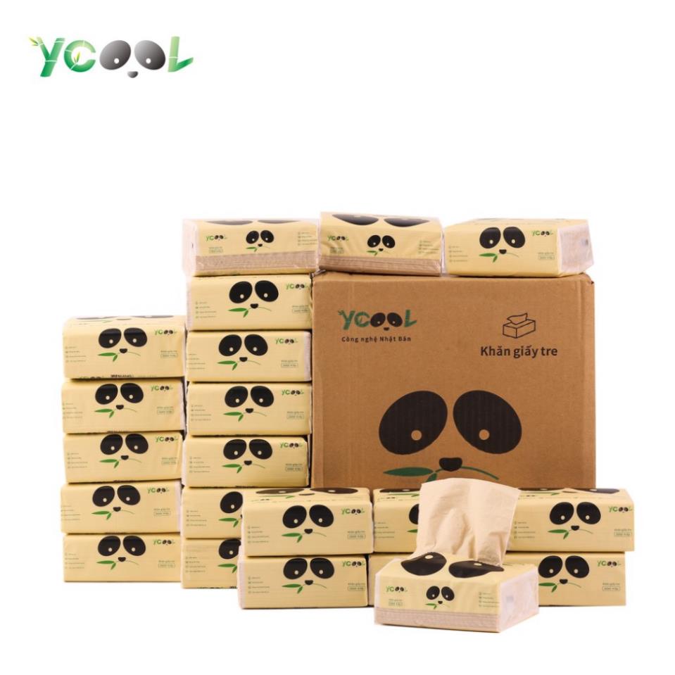 Giấy ăn giấy gấu trúc khăn giấy tre YCOOL 1 thùng 30 gói, 4 lớp 260 tờ A7