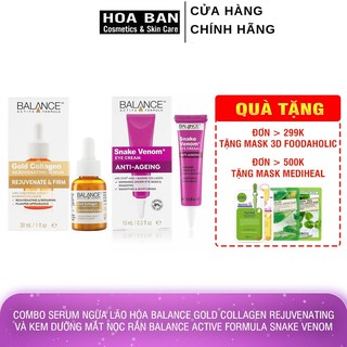 Combo Serum Ngừa Lão Hóa Balance Gold Collagen Rejuvenating và Kem Dưỡng Mắt Nọc Rắn Balance Active Formula Snake Venom