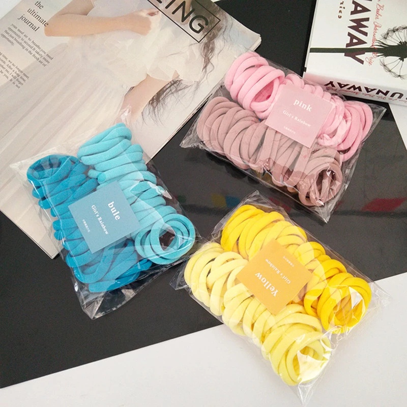 Set 50 dây buộc tóc 4cm nhiều màu sắc co giãn bằng nylon cho nữ