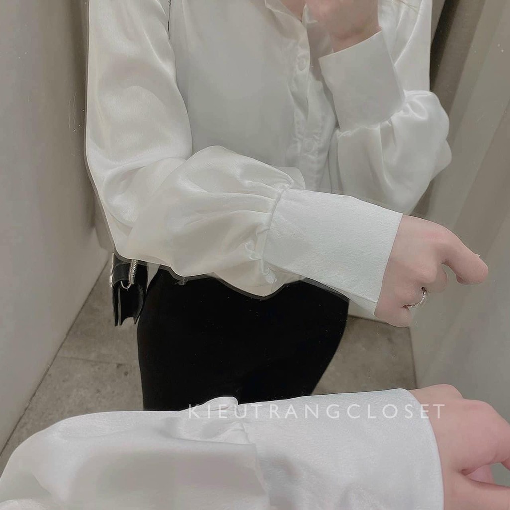 sơ mi lụa trơn 1 màu trắng