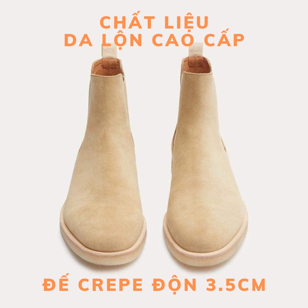 Giày Chelsea boots cao cổ thời trang nam chất liệu da lộn màu tan đế crepe độn 3.5cm | BigBuy360 - bigbuy360.vn