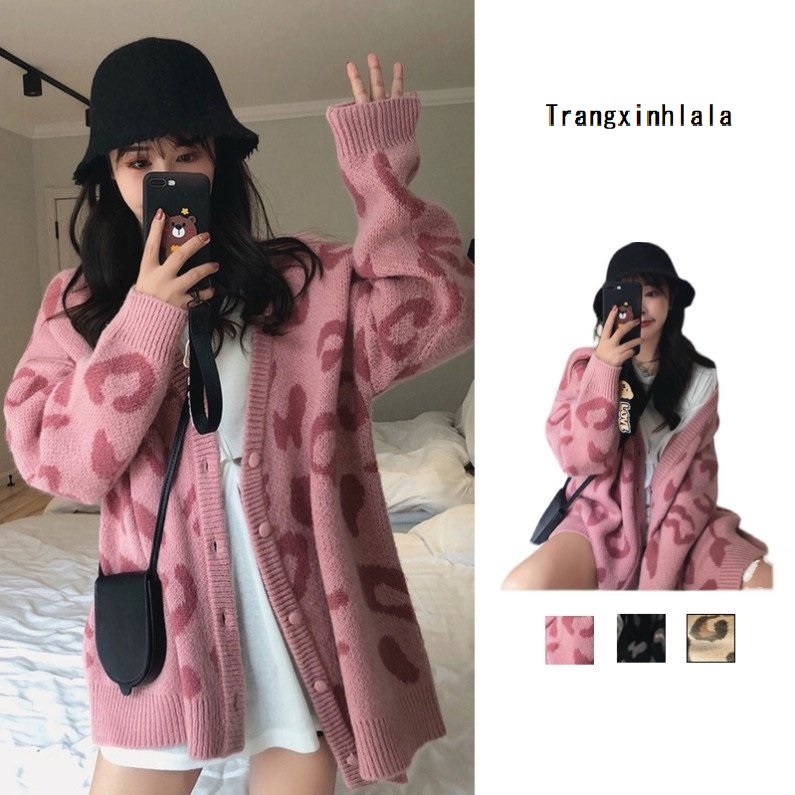 Áo Khoác Cardigan Nữ Quảng Châu Cao Cấp - Áp Khoác Len Mềm Mịn Họa Tiết Da Báo Hồng Hàng Loại 1 Siêu Xinh - A200