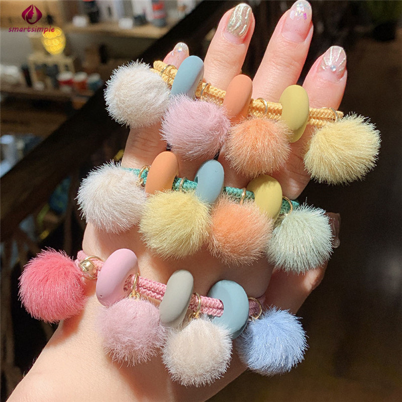 Dây Buộc Tóc Đính Quả Bông Màu Tương Phản Dễ Thương Cho Nữ