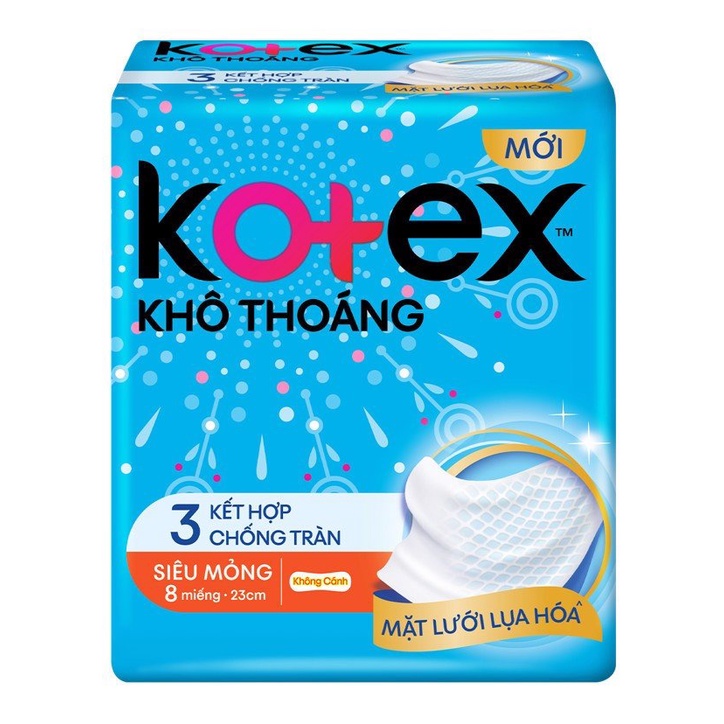 Combo 4 Băng Vệ Sinh Kotex Khô Thoáng 23cm Siêu Mỏng Không Cánh 8 Miếngx4