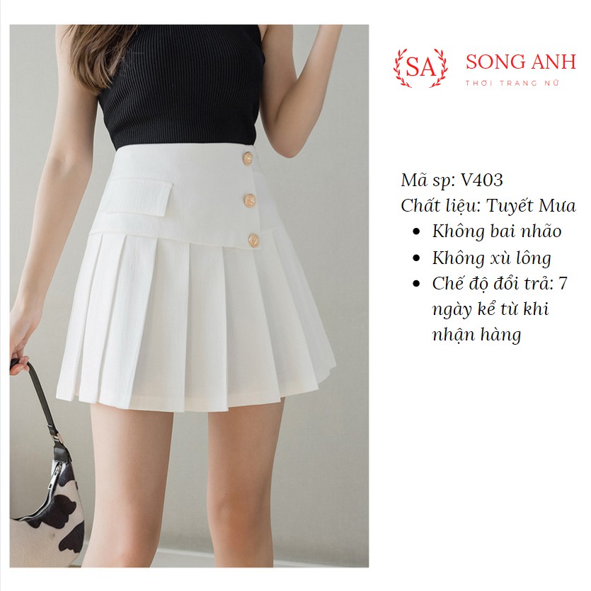Chân váy ngắn xếp li có quần trong vintage, Chân váy tennis ngắn cạp cao 3 cúc Chuẩn Phong Cách Hàn Quốc