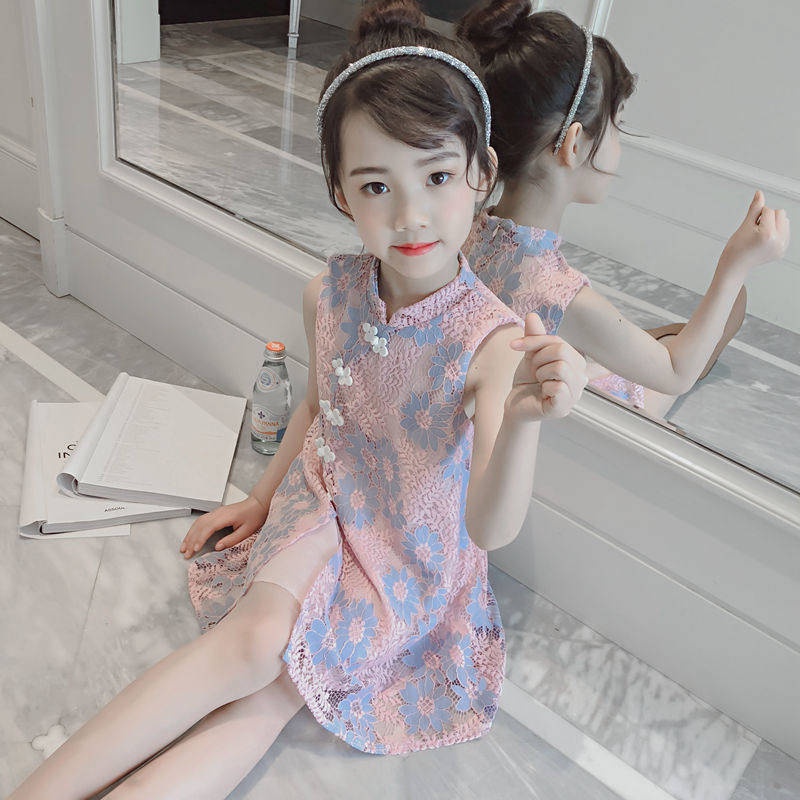 Đầm Công Chúa Không Tay Bằng Cotton Phối Ren Hoa Thời Trang Dành Cho Bé Gái 1-12 Tuổi