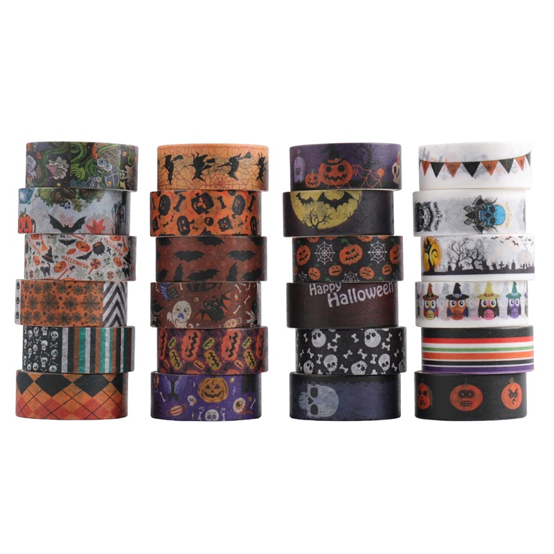 Set 24 Cuộn Băng Dính Washi Họa Tiết Halloween Trang Trí Thủ Công Đa Ứng Dụng