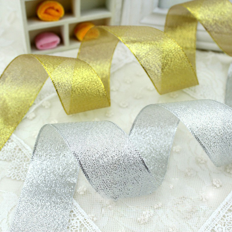 Cuộn dây ruy băng xinh xắn màu vàng/ bạc dài 25 yard dùng trang trí nhà cửa DIY