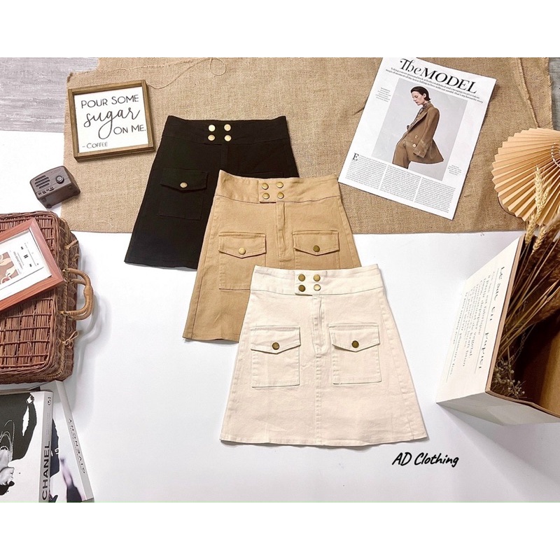 Chân váy kaki cạp cao 3 màu siêu đẹp, size S M L