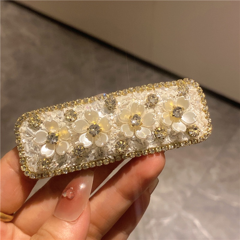 Kẹp Tóc Mái Thẳng Đính Đá & Ngọc Trai Hình Hoa Kiểu Hàn Quốc