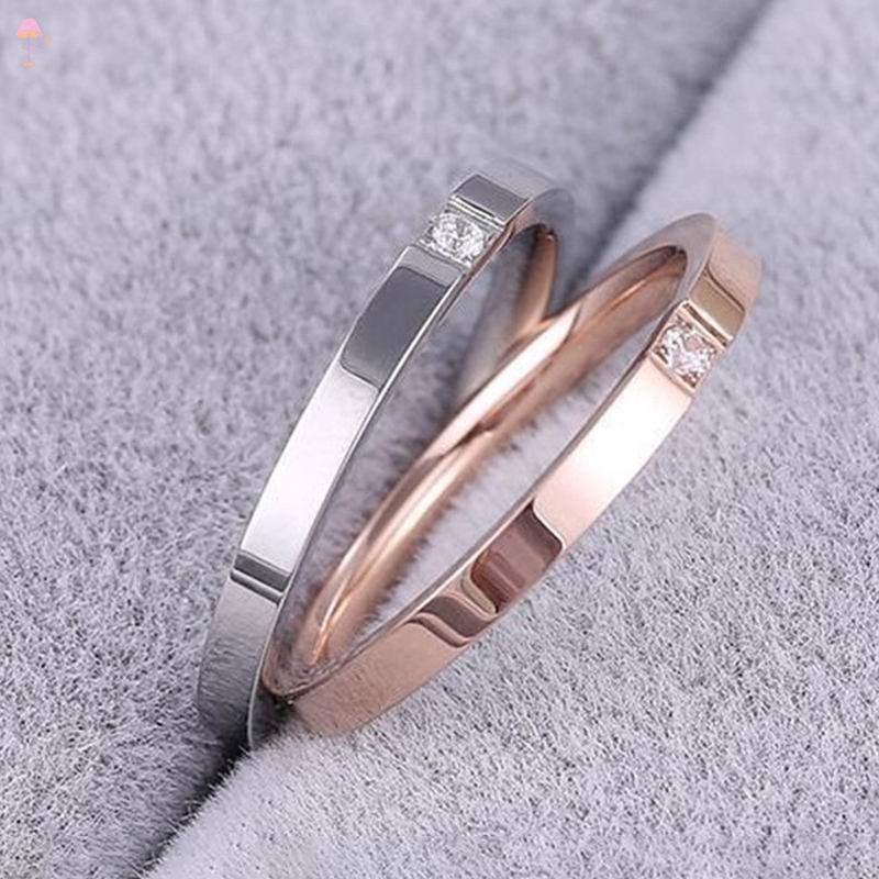 Nhẫn thép titan đơn giản đính đá màu vàng/bạc Size 4 5 6 7 8 9 10