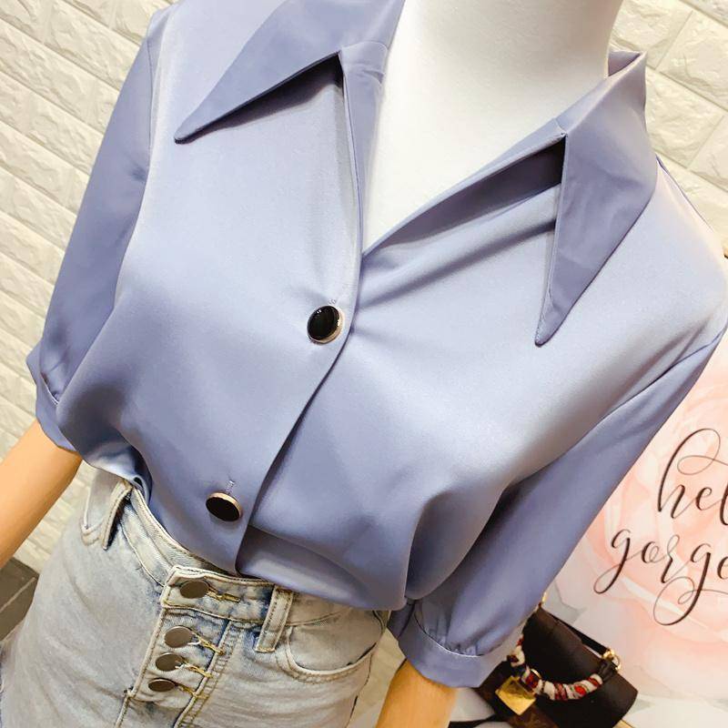 Áo Sơ Mi Chiffon Tay Lửng Plus Size Phong Cách Hàn Quốc Thời Trang Mùa Hè Cho Nữ