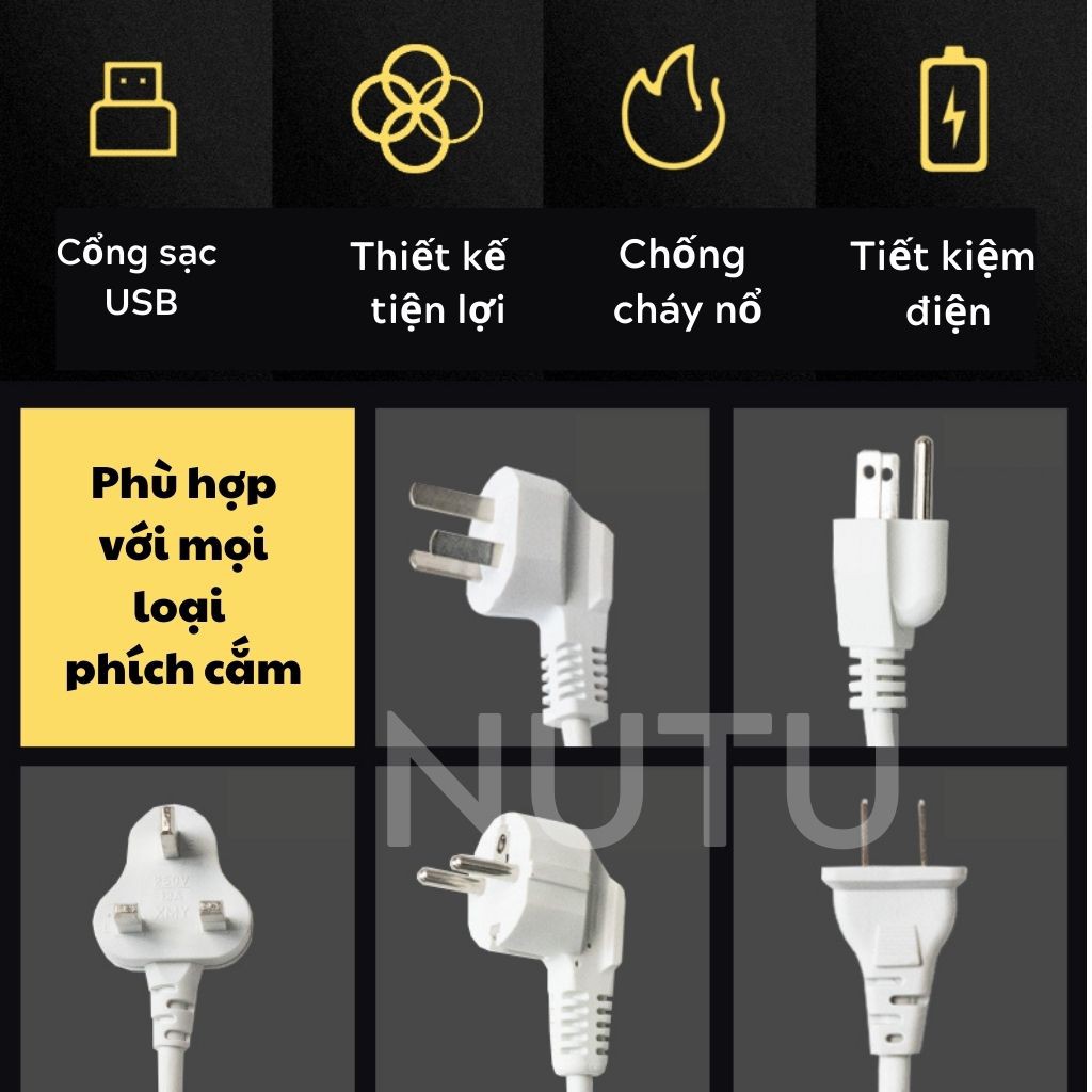 Ổ Cắm Điện Đa Năng Thông Minh, Ổ Điện 4 Cổng Có Đầu Cắm USB Chống Cháy Nổ