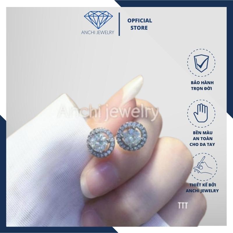 Khuyên tai nụ tròn ổ đá, bạc ta sáng đẹp, ACJ4595
