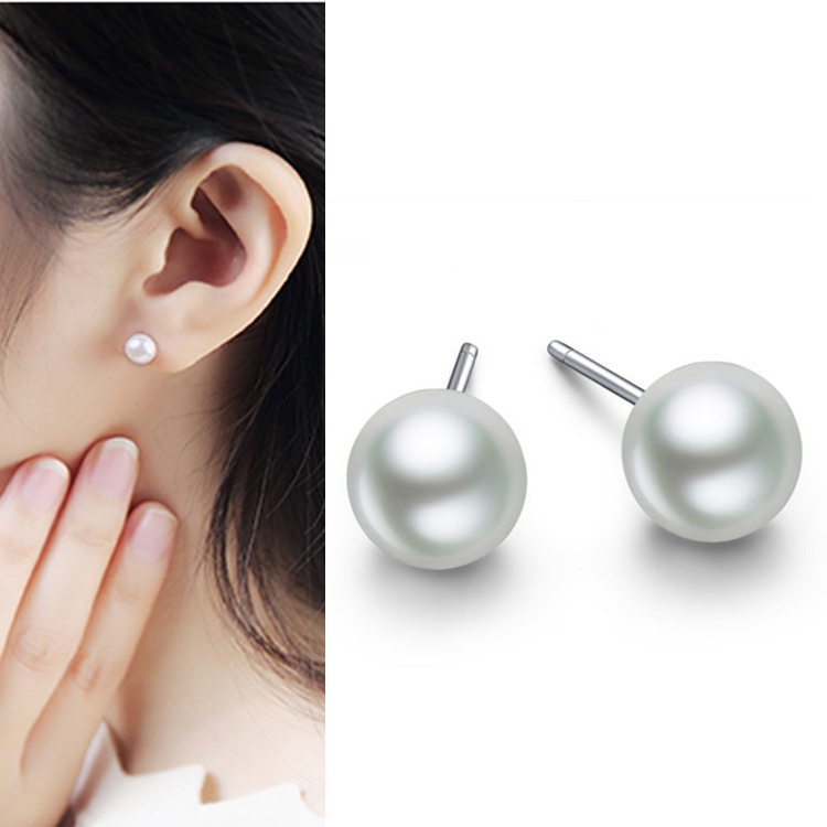Khuyên Tai Đính Hạt Ngọc Trai Nhân Tạo Đơn Giản Thời Trang Hàn Quốc 8Mm