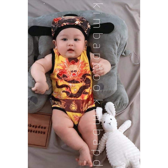 Quần Áo Bodysuit Tết Hình Vua Rồng Vàng Cho Bé Sơ Sinh Từ 4-12kg