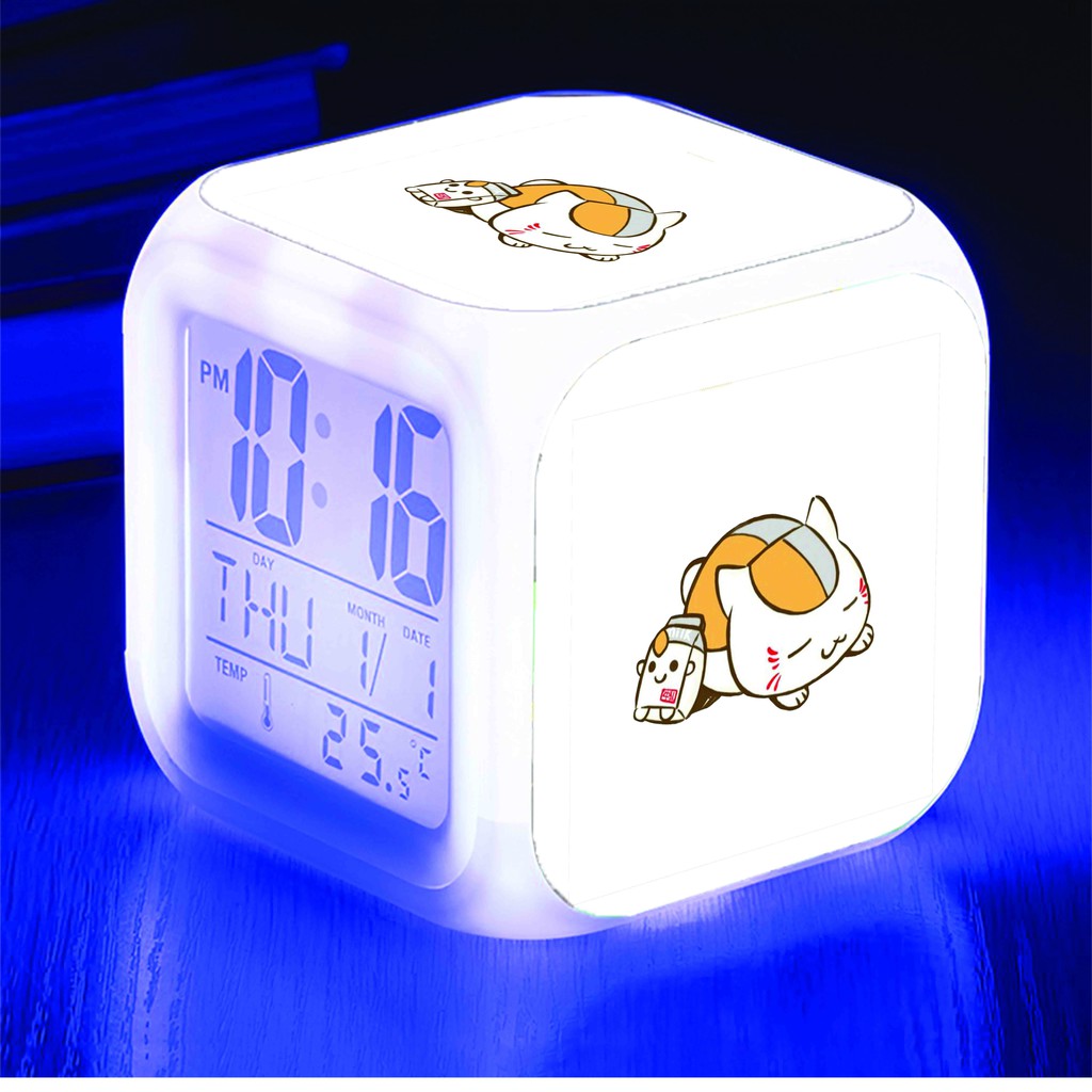 Đồng hồ báo thức để bàn in hình Hữu Nhân Sổ Natsume Yuujinchou đèn LED đổi màu anime chibi