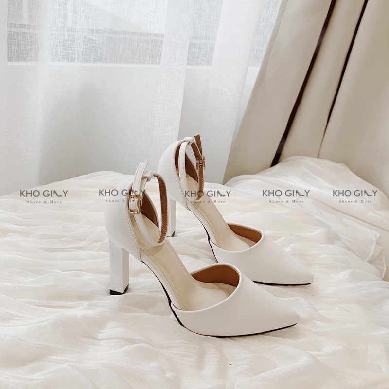 Giày cao gót nữ gót dẹt sandal cao gót dẹt quai cài da mờ 8cm