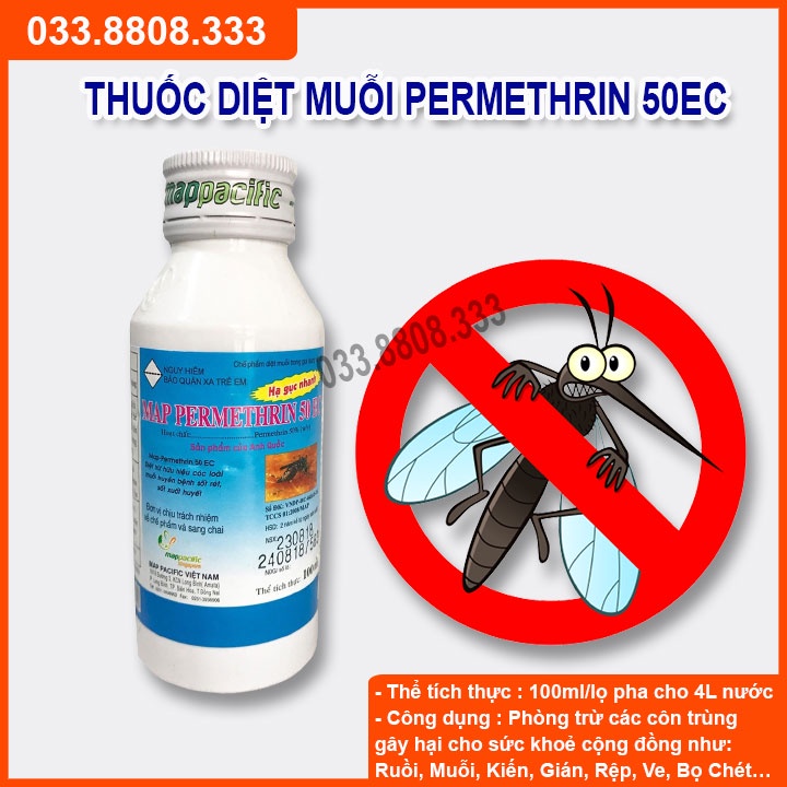 Diệt muỗi Permethrin 50EC (chai 100ml) - Sử dụng nhúng màn và phun trực tiếp