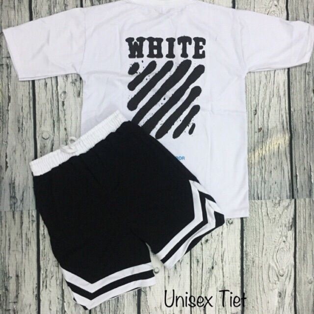 Combo đồ thể thao Áo thun off white + Quần short 2v unisex cao cấp / Quần short v line Beway